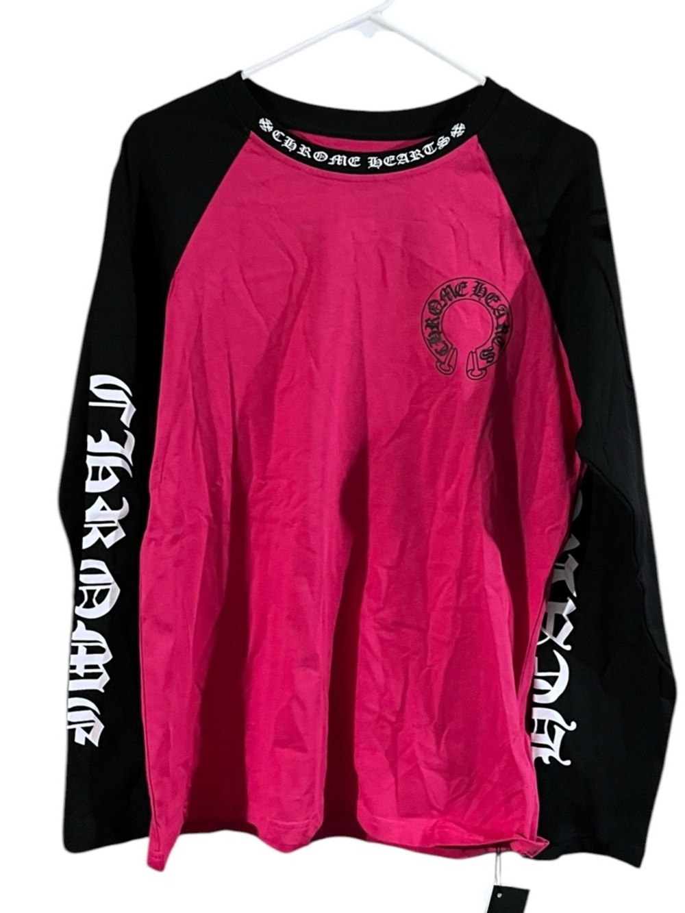 NWT Chrome Hearts Men's Long Sleeve T-Shirt Pink Black Graphic Cotton Sz S